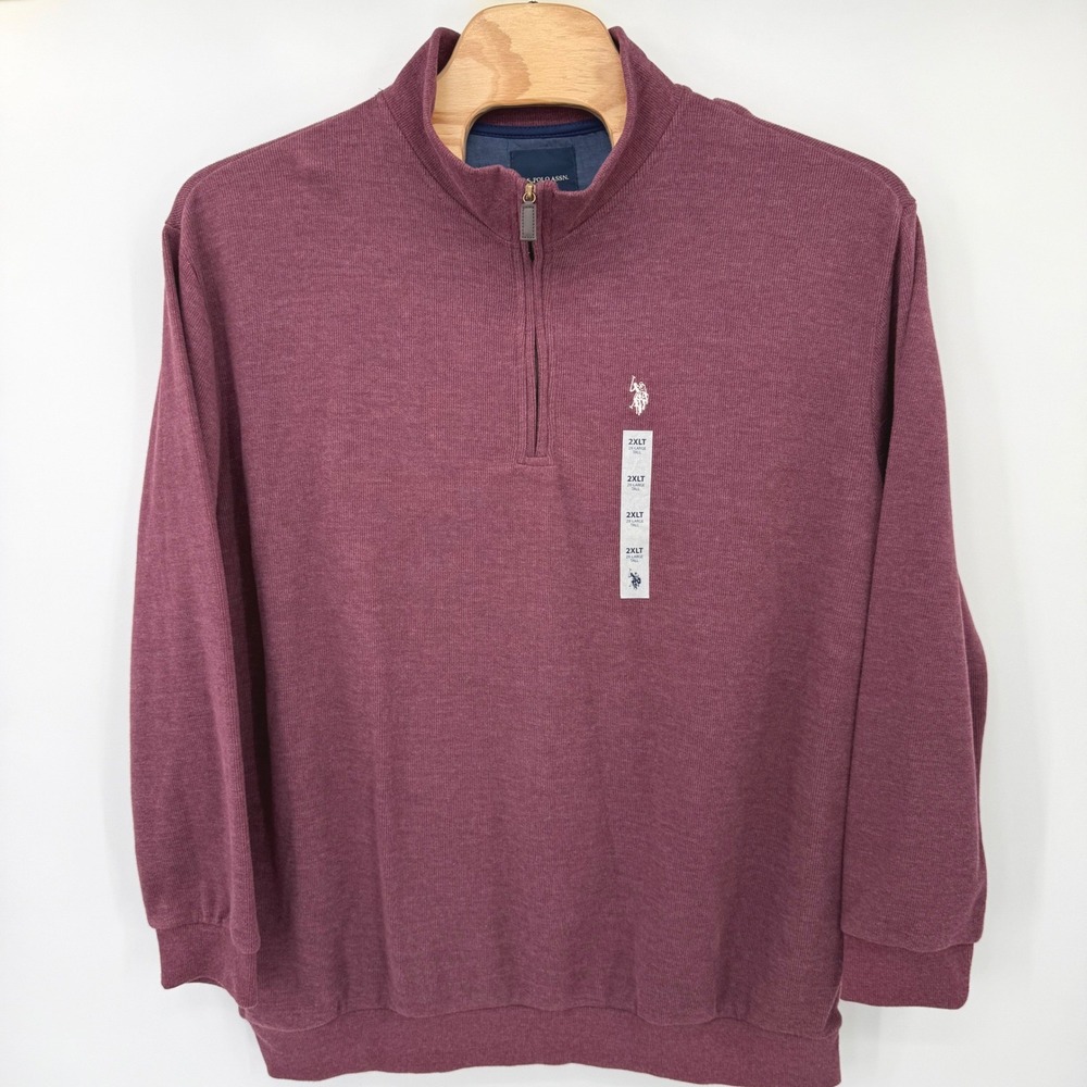 U.S. Polo Assn Pullover Mens 2XLT Burgundy Quarter Zip 233352Z5 Big & Tall Knit